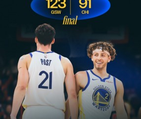 取胜功臣！勇士官方赢球海报封面人物：波杰姆斯基+波斯特