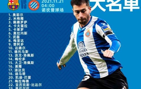 体育资讯-西班牙人公布战巴萨大名单 武磊入选德托马斯在列